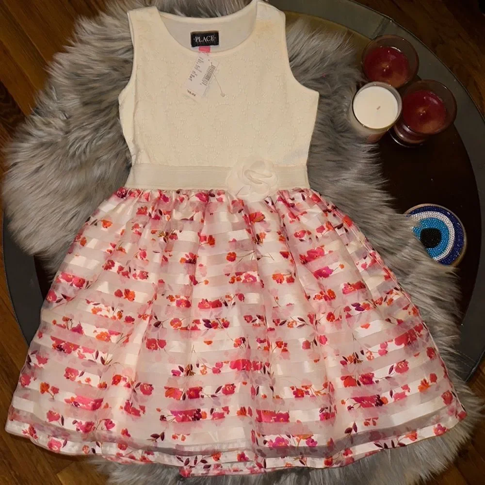 NWT Children’s Place white and pink dress. Size 7-8.